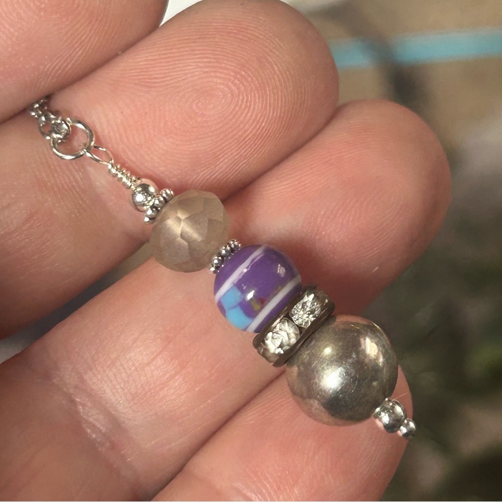 Handcrafted art glass bead drop pendant on chain necklace